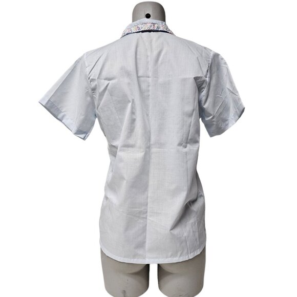 70s Carole floral lace trimmed light blue button down shirt . small . made in US - Picture 7 of 8